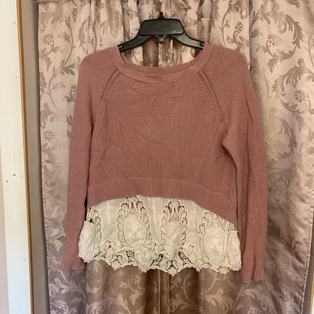 Pink long sleeve shirt w/ lace bottom